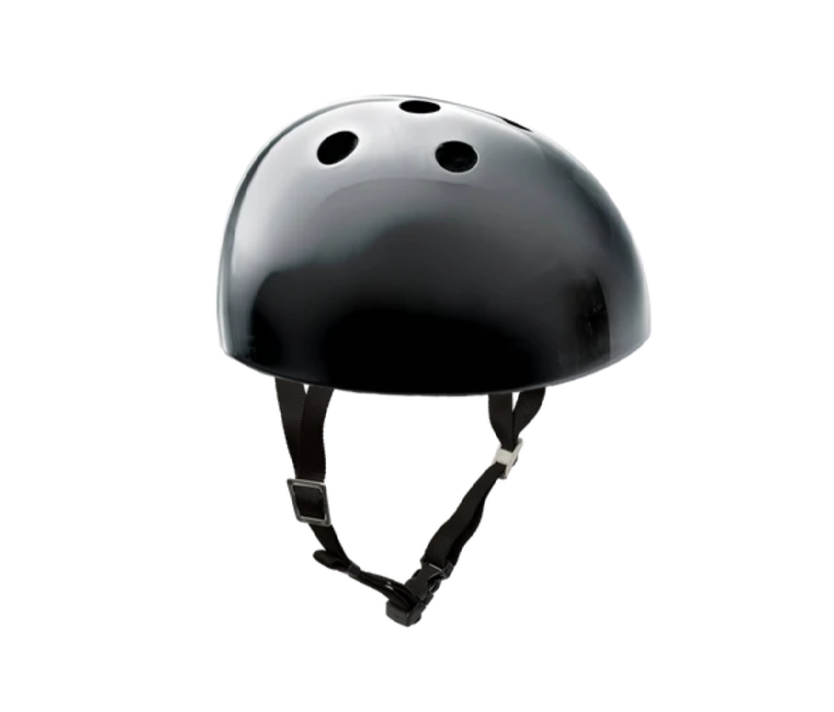 A black Yakkay cycle helmet with ventilation holes and an adjustable strap.