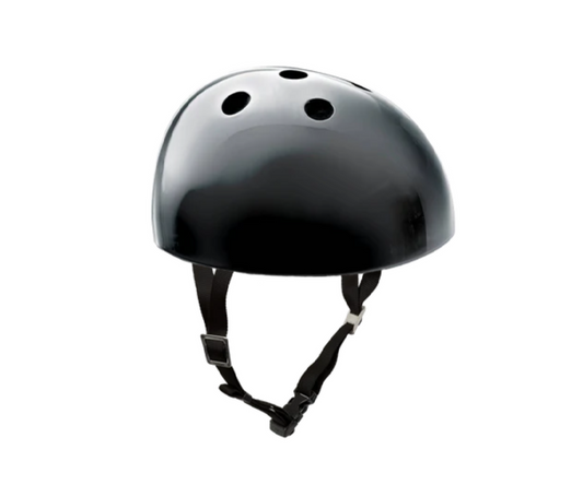 A black Yakkay cycle helmet with ventilation holes and an adjustable strap.