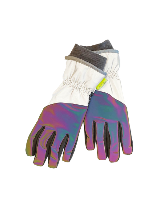Pair of gloves with colorful palm and white back on a white background
