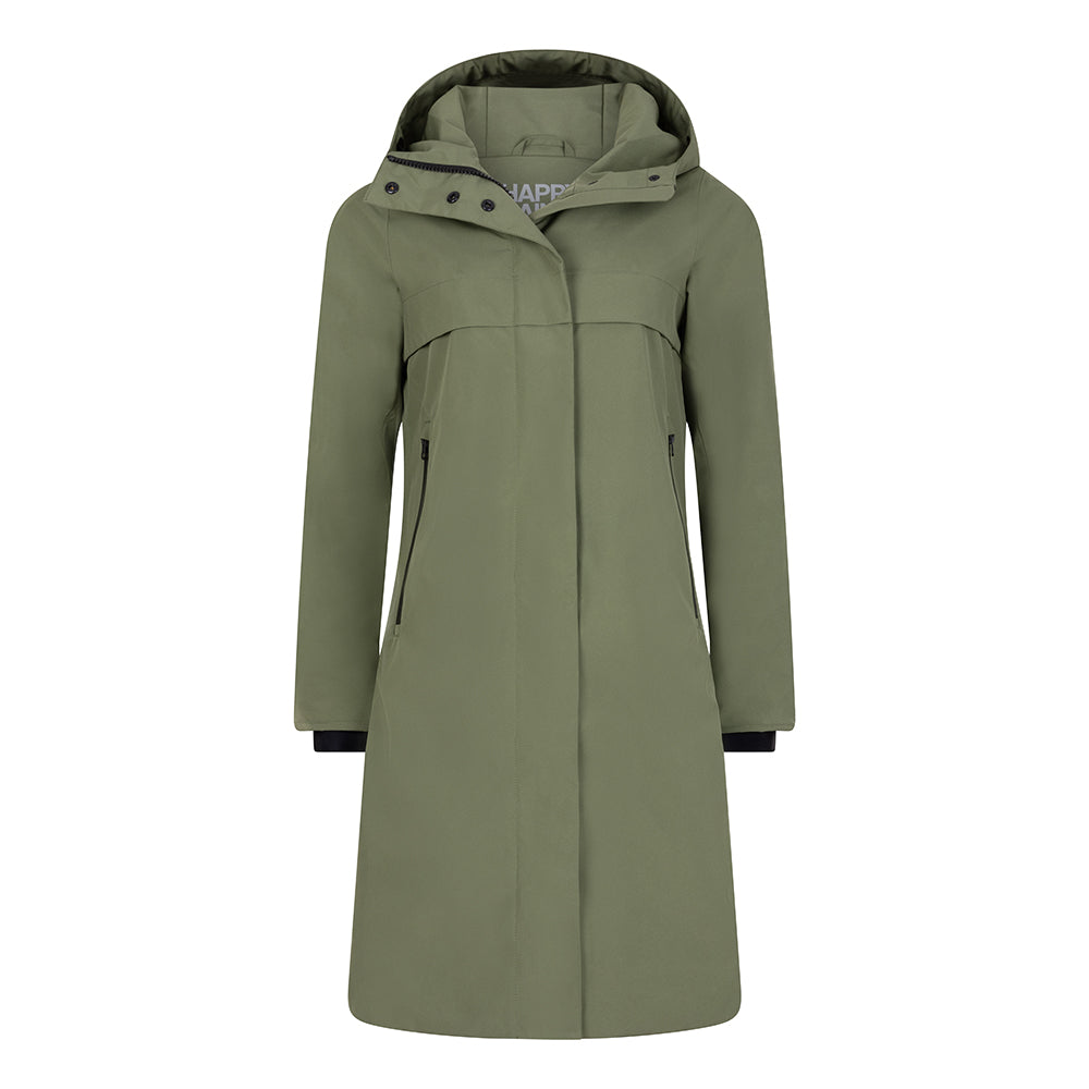 Green raincoat with a hood on a white background