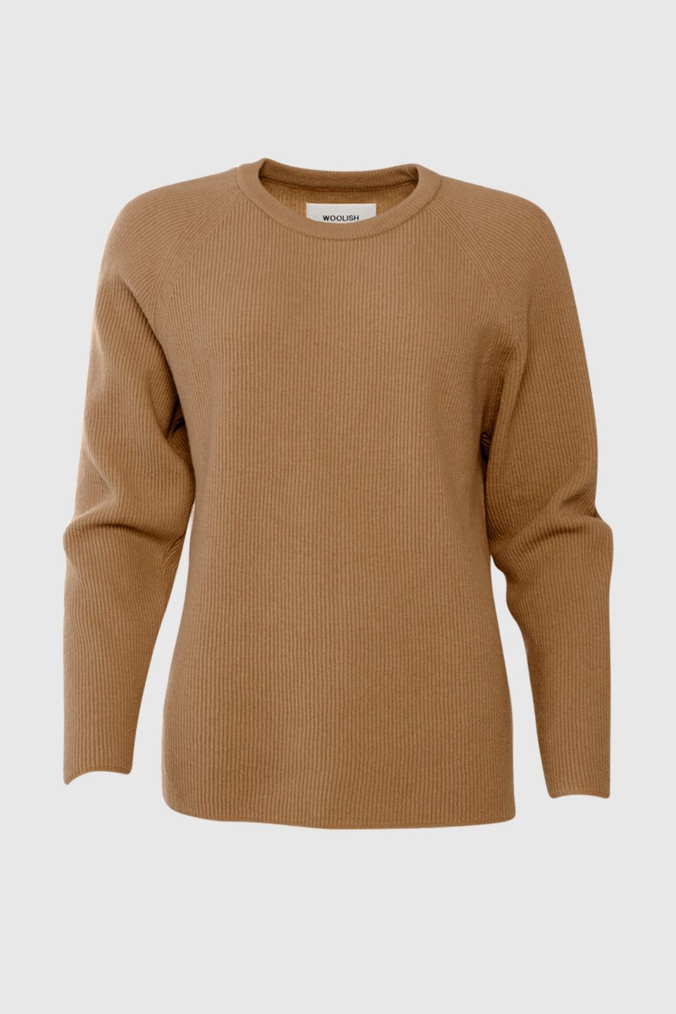 Brown ribbed sweater on a white background