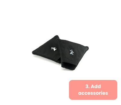 Two black sweatbands with a brand logo on a white background