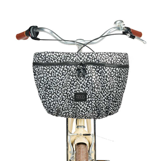 Bicycle basket with black and white pattern on a white background